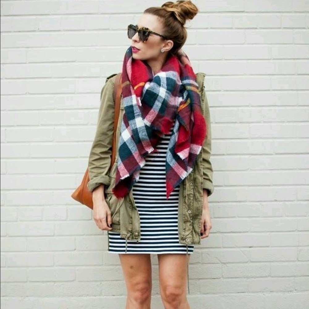 ZARA Red Plaid Blanket Scarf